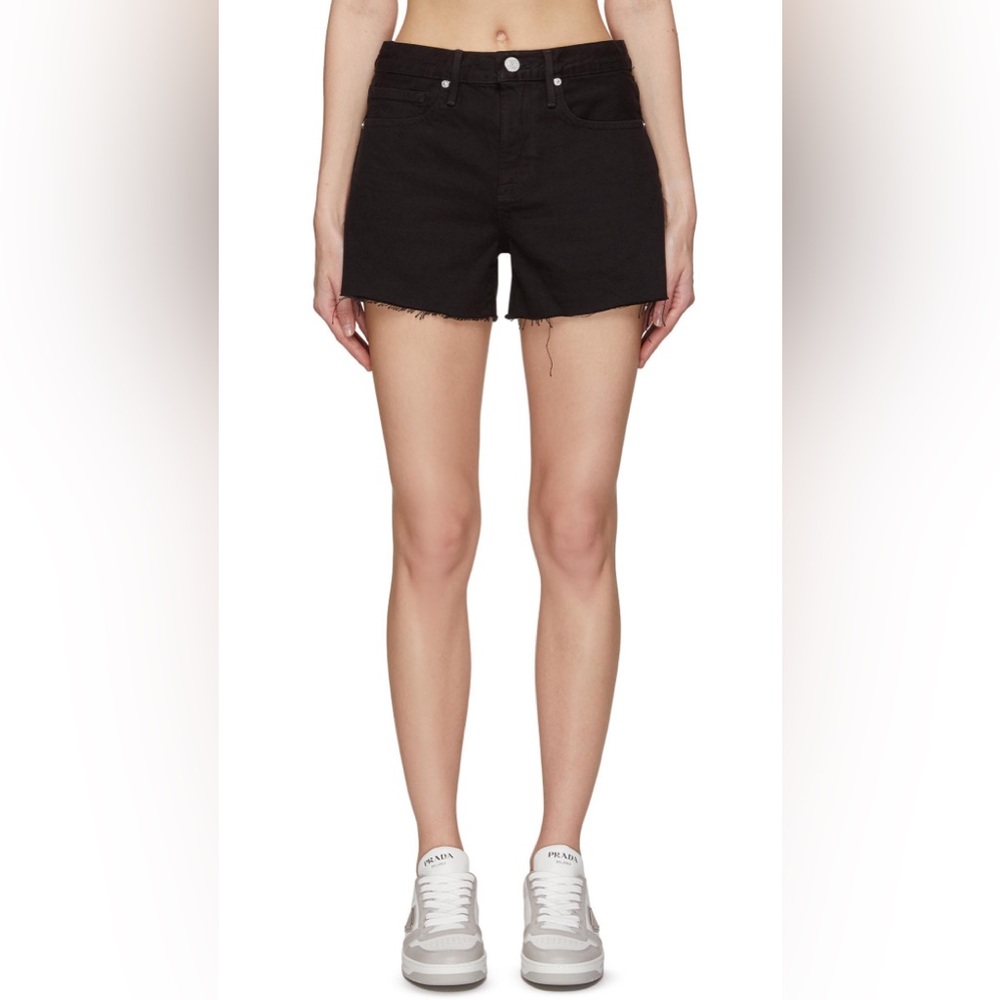 FRAME LE BRIGETTE’ BLACK HIGH RISE RAW HEM DENIM SHORTS